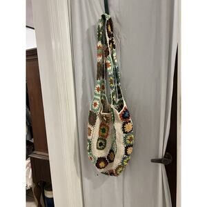 American Flirt Cotton Multicolor Handmade Crochet Granny Square Tote Bag 17x16